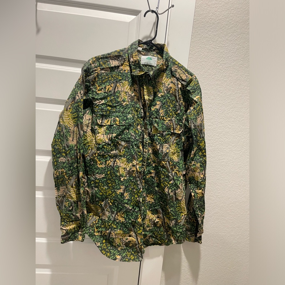 Vintage Bushlan South Texas cotton made in USA button front Camo shirt Sz Large